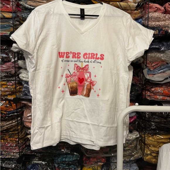 Gildan Tops - White Graphic Tee with Pink Design